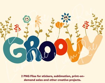 Groovy PNG, Retro Summer Aesthetic Hoodie, 70s clipart, Best Sublimation Downloads, Vintage Smileys and Flowers Design