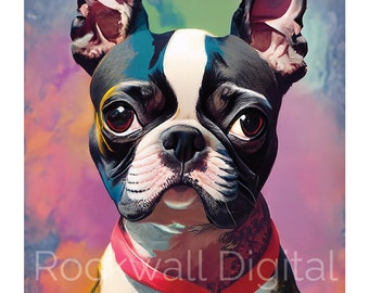 Boston Terrier Colorful Digital Download Card, Clip Art, Gift, Wall Art