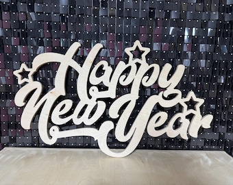 Letrero de madera de Feliz Año Nuevo: Decoración para fiestas