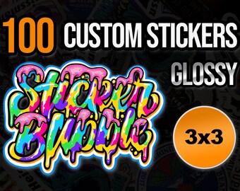 100 adesivos personalizados de 3x3 polegadas, vinil brilhante colorido e recortado