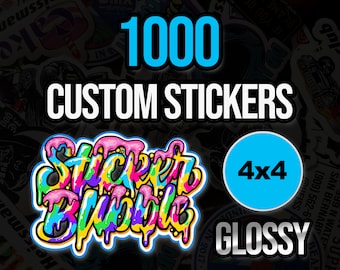 1000 adesivos personalizados de 4x4 polegadas, vinil brilhante colorido e recortado
