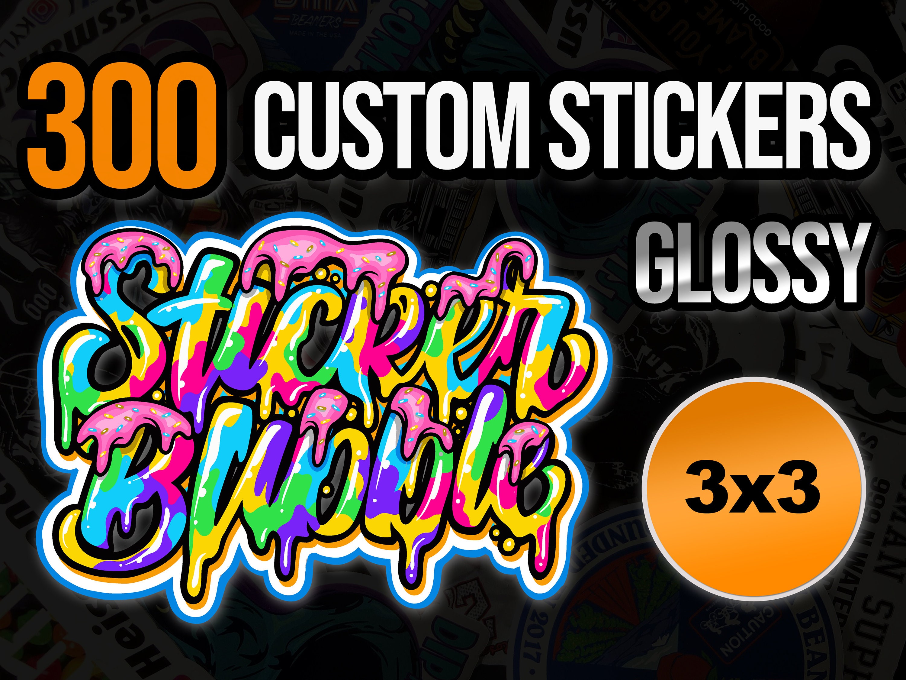 300 3x3 Inch Custom Stickers Full Color Glossy Die Cut Vinyl - Etsy