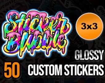 50 adesivos personalizados de 3x3 polegadas, vinil brilhante colorido e recortado