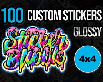 100 adesivos personalizados de 4x4 polegadas, vinil brilhante e recortado em cores
