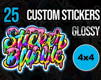 25 adesivos personalizados de 4x4 polegadas, vinil brilhante e colorido recortado