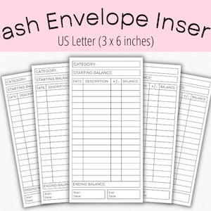 Einfache Cash Umschlag Einsätze | Budgetierung Einsätze | Cash-Tracker | Druckbare Einlage | Bargeldausgaben Log | Ausgaben-Tracker | Ausgaben-Tracker