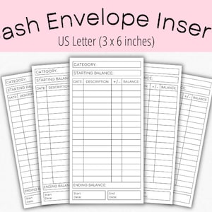 Simple Cash Envelope Inserts | Budgeting Inserts | Cash Trackers | Printable insert | Cash Spending Log | Spending Tracker | Expense Tracker