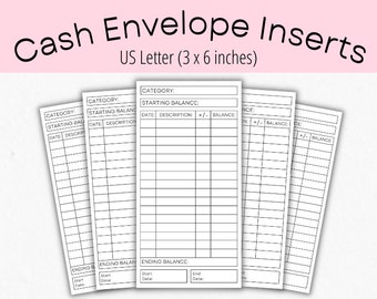 Simple Cash Envelope Inserts | Budgeting Inserts | Cash Trackers | Printable insert | Cash Spending Log | Spending Tracker | Expense Tracker