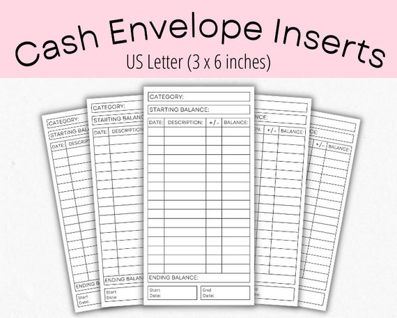 Simple Cash Envelope Inserts | Budgeting Inserts | Cash Trackers | Printable insert | Cash Spending Log | Spending Tracker | Expense Tracker