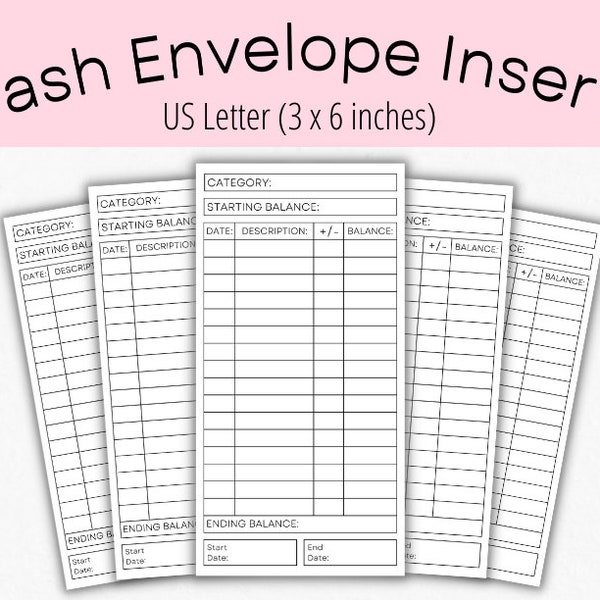 Simple Cash Envelope Inserts | Budgeting Inserts | Cash Trackers | Printable insert | Cash Spending Log | Spending Tracker | Expense Tracker