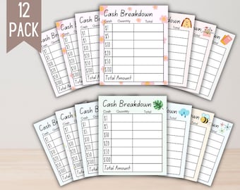 Printable Cash Breakdown Slips 12 pack | Teller Slips | Spring & Summer Teller Slips | Budgeting Printable | Cash Budgeting | Bank Slip