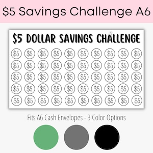 5 Dollar Mini Savings Tracker, A6 Savings, Cash Envelopes, Mini Savings Challenge, Printable, Budgeting, Money Tracker, Digital Download