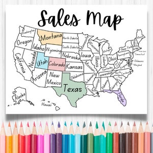 US Sales Map Printable, Printable Sales Map, Sales Tracker, Coloring Page, My Sales Map, Simple Sales Tracker, Etsy Sales Map