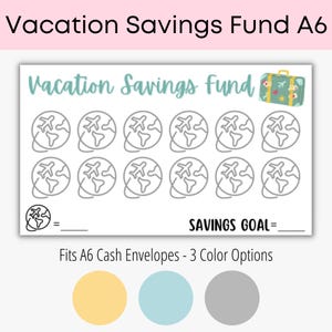 A6 Vacation Savings Fund, Mini Savings Tracker, A6 Savings, Cash Envelopes, Mini Savings Challenge, A6 Printable, Travel Savings Challenge