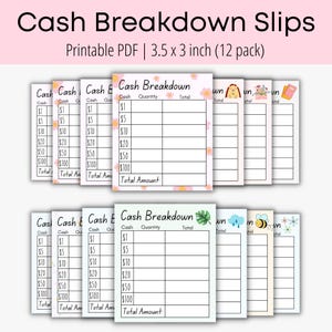 Printable Cash Breakdown Slips 12 pack | Teller Slips | Spring & Summer Teller Slips | Budgeting Printable | Cash Budgeting | Bank Slip