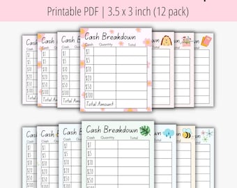 Printable Cash Breakdown Slips 12 pack | Teller Slips | Spring & Summer Teller Slips | Budgeting Printable | Cash Budgeting | Bank Slip