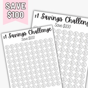 Printable 1 Dollar Savings Challenge, Savings Goal Tracker, 100 Dollar Savings, Savings Tracker Printable, US Letter, Cute Printable