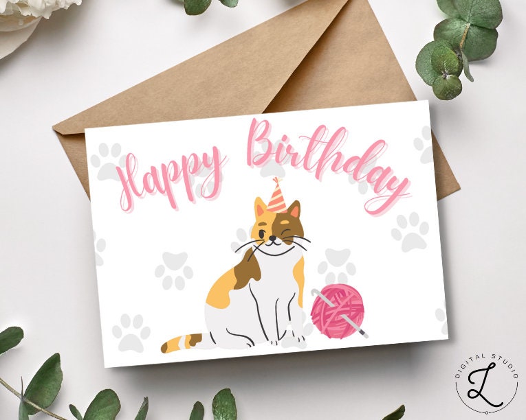Cat Happy Birthday Card Printable | Animal Birthday Card | Birthday ...