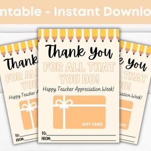 Printable Thank You For All That You Do Gift Card Holder, Teacher Thank You Card, Teacher Appreciation Week, Teacher Gift Card Holder