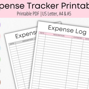 Expense Log Tracker | Spending Log | Cash Trackers | Printable insert | Spending Sheet | Purchase Log | Expense Tracker | 6 Colors