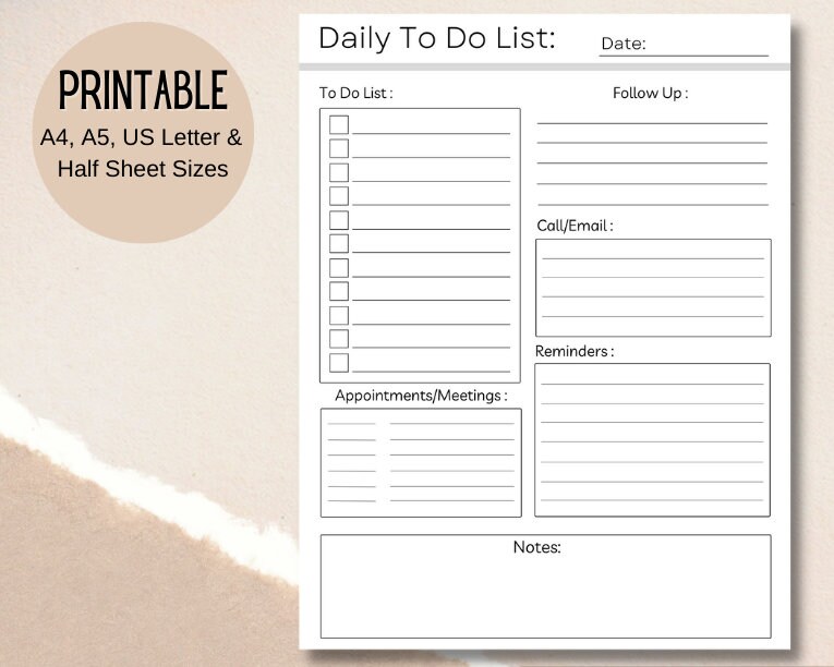 Minimalist Daily to Do List Printable | Work Planner | Digital Planner ...