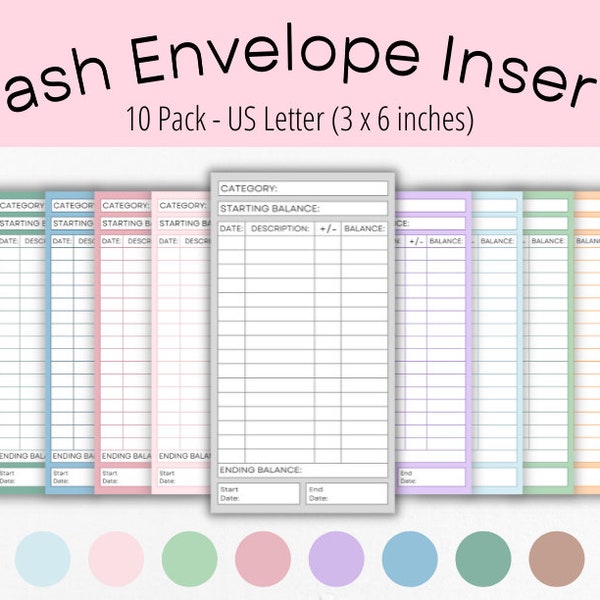 Cash Envelope Inserts | Budgeting Inserts | Cash Trackers | Printable insert | Cash Spending Log | Spending Tracker | Expense Tracker | A6