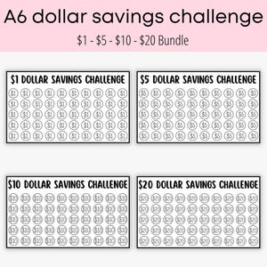 A6 Dollar Savings Challenge Bundle | 1, 5, 10, and 20 Dollar Bundle | Printable | Cash Envelopes | Budget Binder | Sinking Funds | Budgeting