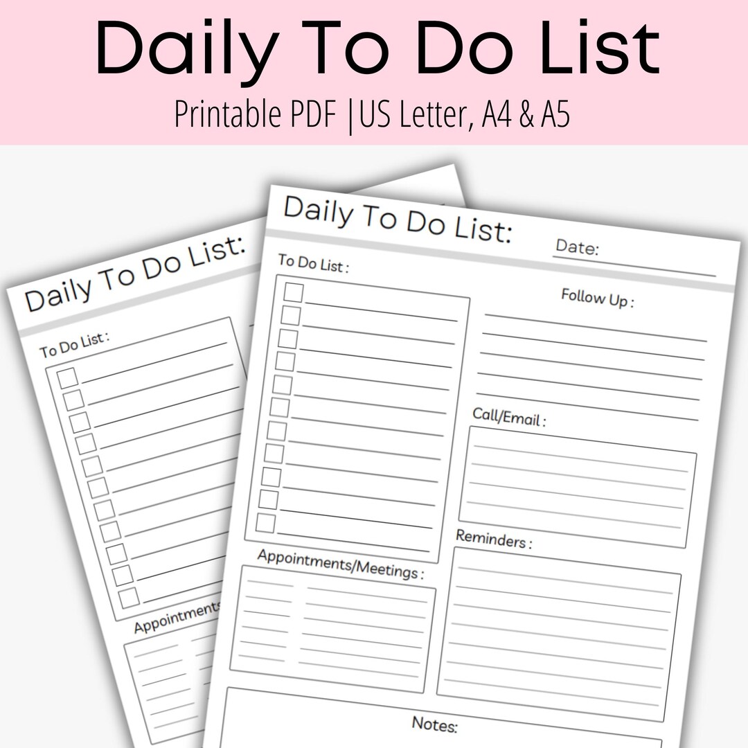 Minimalist Daily to Do List Printable | Work Planner | Digital Planner ...