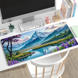 Scenic Desk Mat with Mountain Landscape, Office Decor, Gamer Mouse Pad, Nature Lover Gift, Unique Workstation Accessory