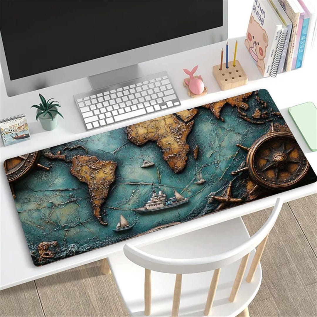 Vintage World Map Desk Mat: Adventure Office Decor, Gamer Mouse Pad - Etsy
