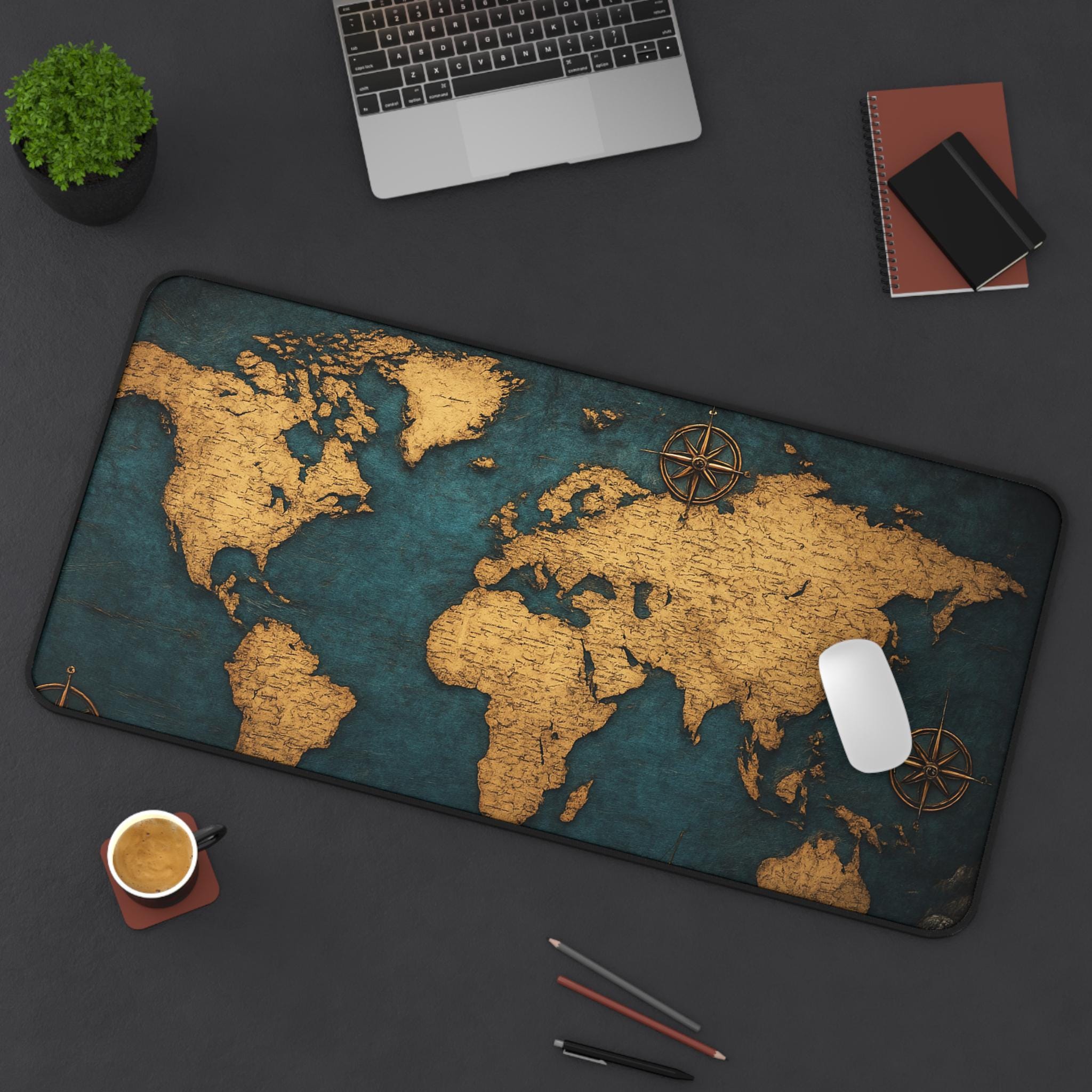 Vintage Nautical World Map Desk Mat - Antique Explorer Mousepad ...