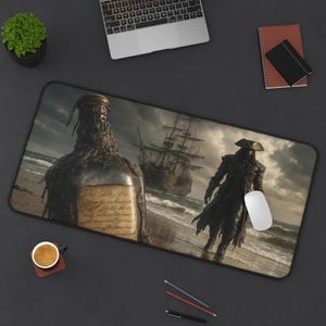 Tapis de bureau Message in a Bottle : tablette de jeu bateau pirate, décoration nautique