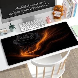 Black Rose Desk Mat: Golden Flame Elegant Mousepad