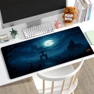 Gothic Graveyard Mouse Pad: Moonlit Halloween Desk Mat
