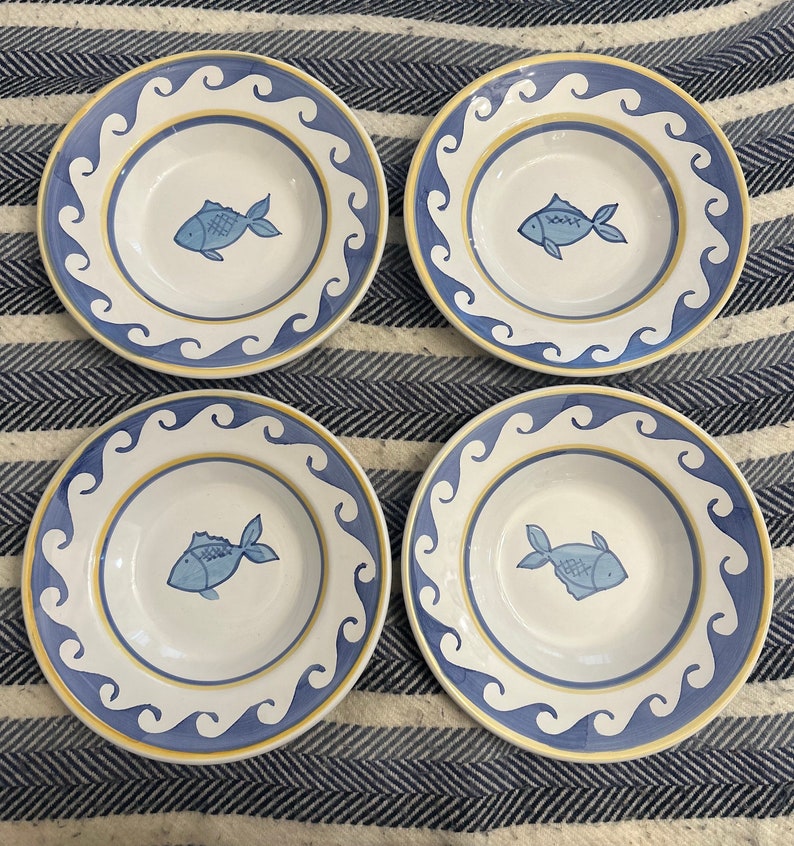 Pottery Barn Set of 4 Blue Fish Soup Plate Italy 10β - Etsy
