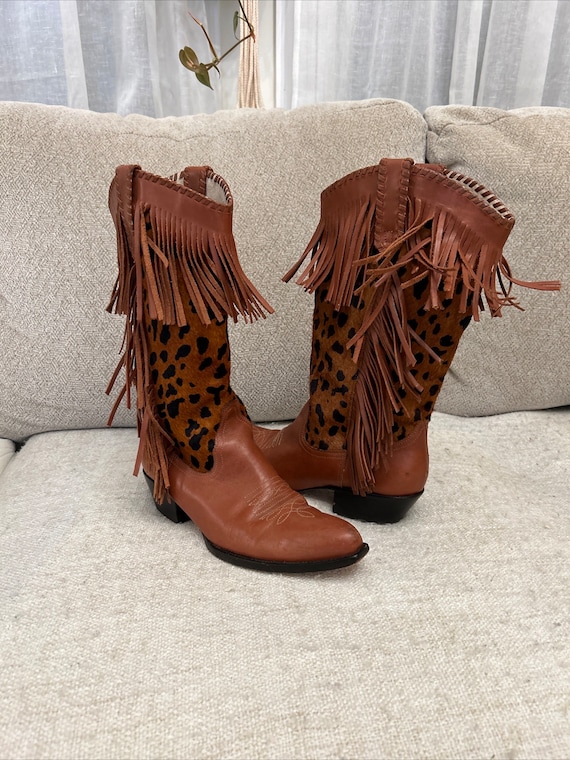 Leopard boots with fringe hotsell