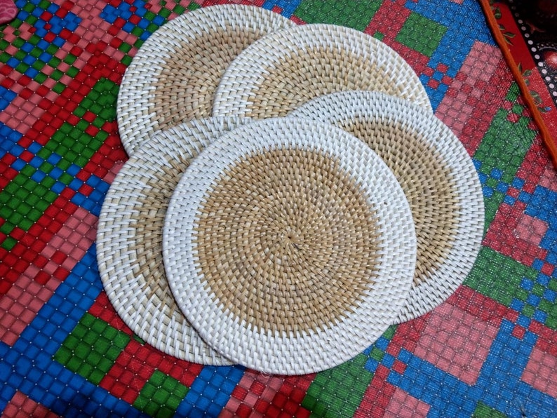 Set of 4 Rattan Placemat Wicker Placemat Handcrafted Round Etsy