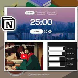 Notion Pomodoro Dashboard | Notion Template | Notion Study Planner | Timer | Notion Organiser | Productivity | Student by Midnight Astronaut