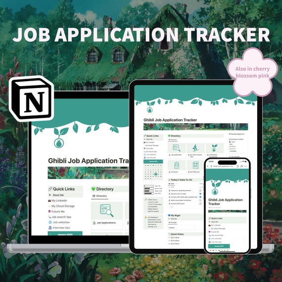 Ghibli Inspired Notion Job Tracker, Career Planner (Digital Download)