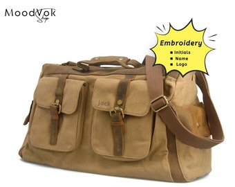 Embroidered duffel bag, Canvas duffel bag, Custom duffel bag,  Large Travel Weekender Bag, Handbag, Carry-on Bag, Personalized bag