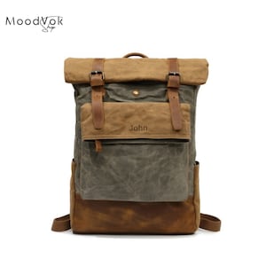 Waxed canvas backpack, Unisex backpack, Outdoor backpack, Laptop travel bag, Backpack for school, 3 colors backpack Olive