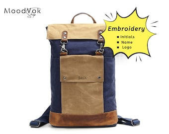 Leather canvas backpack, Adventurer backpack, Laptop bookbag, Brown canvas backpack, Hiking backpack for men and women, Custom backpack