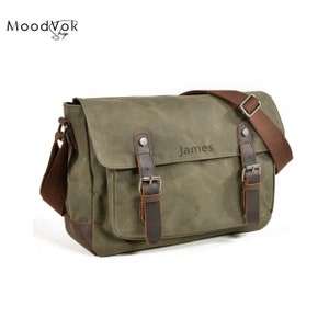 Personalisierte gewachste Canvas Umhängetasche Herren, Wochenend-Reisetasche, Laptoptasche, Wasserfeste Umhängetasche, Crossbody-Umhängetasche Bild 4