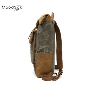 Waxed canvas backpack, Unisex backpack, Outdoor backpack, Laptop travel bag, Backpack for school, 3 colors backpack image 7