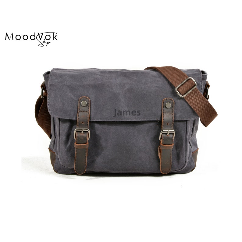 Sac besace personnalisé en toile cirée pour homme, sac de voyage de week-end, sac à bandoulière pour ordinateur portable, sac besace résistant à l'eau, sac à bandoulière Gris