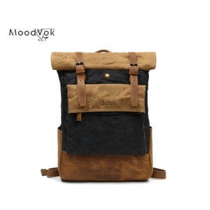 Waxed canvas backpack, Unisex backpack, Outdoor backpack, Laptop travel bag, Backpack for school, 3 colors backpack Black