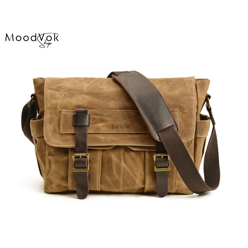 Personalized Handmade Waxed Canvas Messenger Bag Camera Bag Etsy