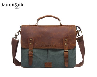 Personalisierte Leder Umhängetasche, wasserdichte Segeltuchtasche, Aktentasche aus Leder, Laptoptasche aus Leder, Büro-Schultertasche, bestes Abschlussgeschenk