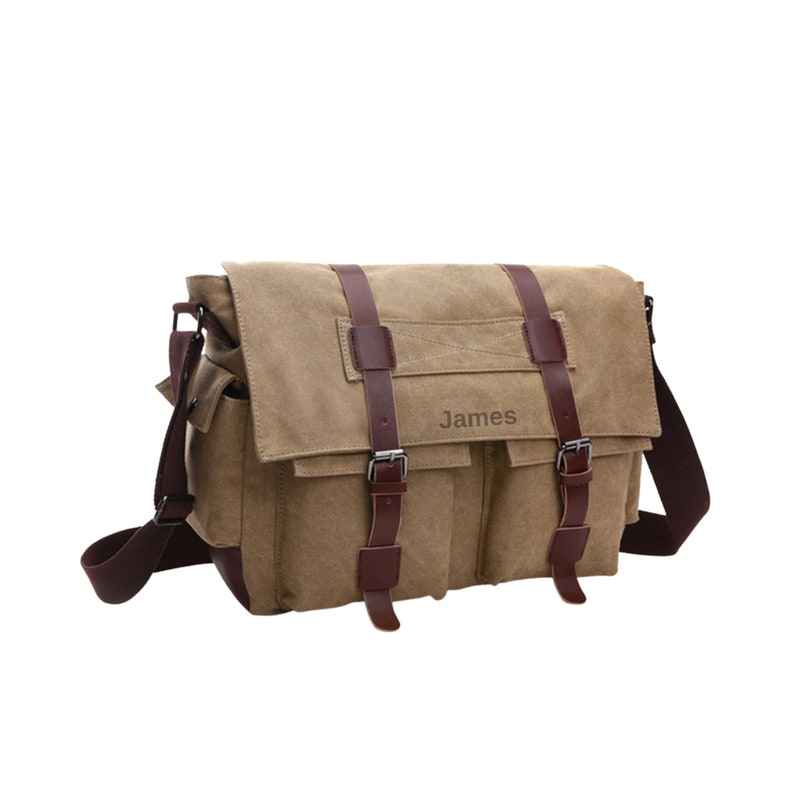 Unisex Messenger bag, Shopper bag, Personalized canvas crossbody, Waxed canvas messenger bag, Water resistant bag, Handmade gift Brown