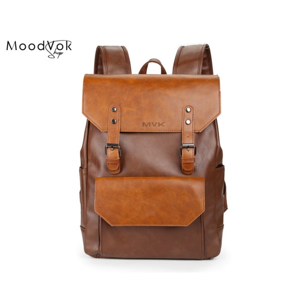 Monogrammed backpack, Travel backpack, Computer backpack, Men leather backpack, Backpack for college, School rucksack, Leather laptop bag